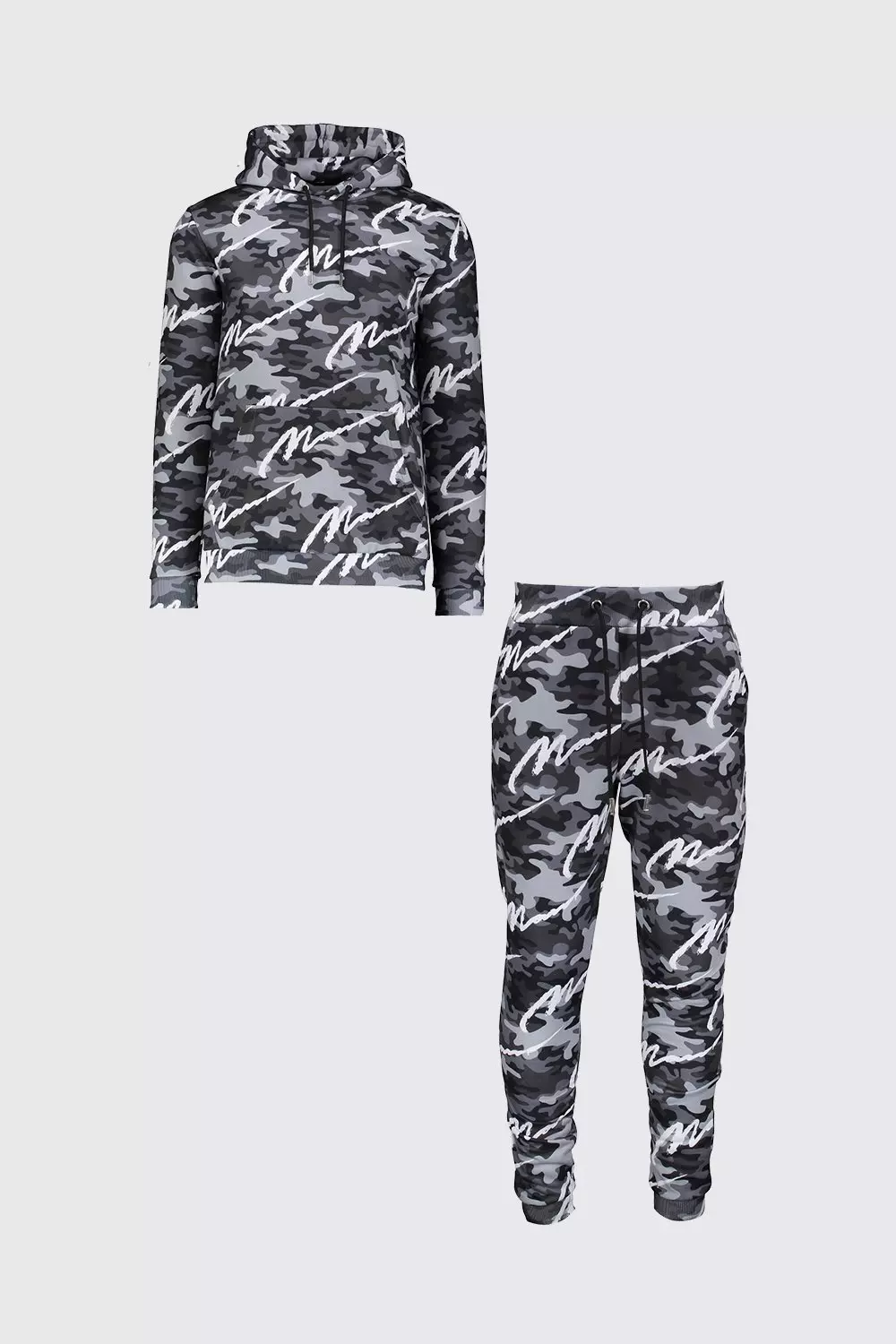 All Over MAN Printed Camo Hooded Tracksuit boohooMAN USA